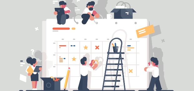 illustration of people tidying up a calendar