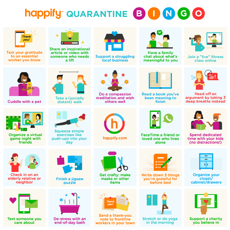 happify quarantine bingo challenge