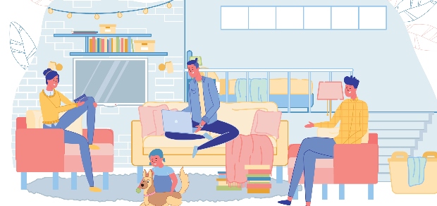 illustration of a family at home together
