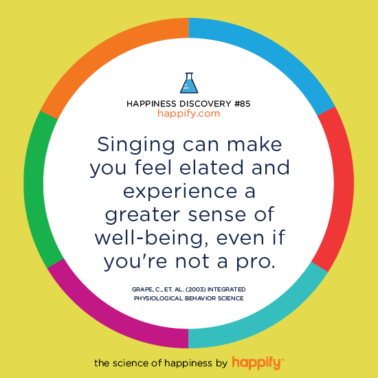 Singing can make you feel elated and experience a greater sense of well-being, even if you're not a pro. Grape, C., et. al. (2003) Integrated Physiological Behavior Science