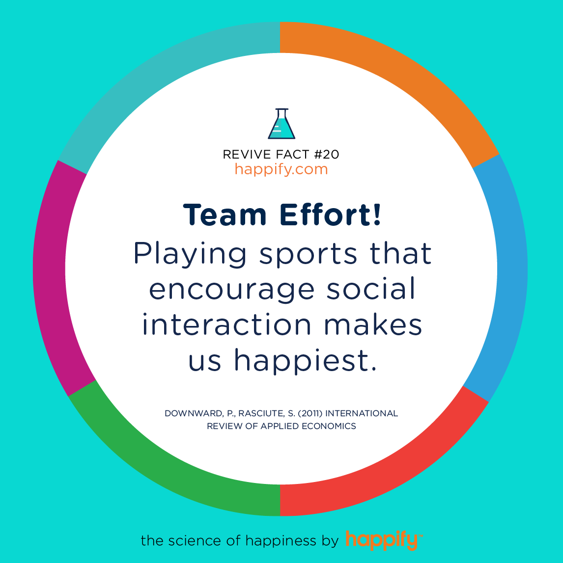 Team Effort! Playing sports that encourage social interaction makes us happiest. Downward, P., Rasciute, S. (2011) International Review of Applied Economics
