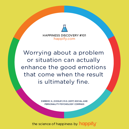 Worrying about a problem or situation can actually enhance the good emotions that come when the result is ultimately fine. Sweeny, K., Dooley, M.D. (2017) Social and Personality Psychology Compass