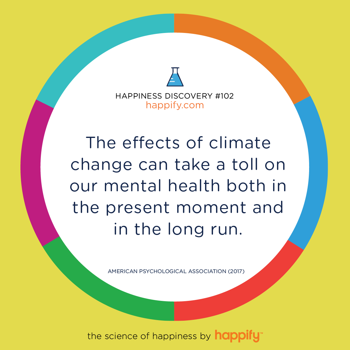 The effects of climate change can take a toll on our mental health both in the present moment and in the long run. American Psychological Association (2017)