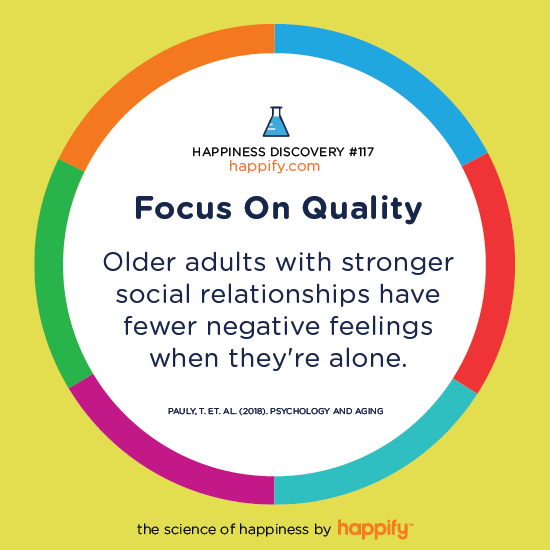 Focus On Quality Older adults with stronger social relationships have fewer negative feelings when they're alone. Pauly, T. et. al. (2018). Psychology and Aging