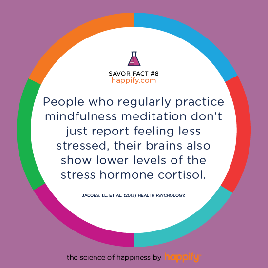 People who regularly practice mindfulness meditation don't just report feeling less stressed, their brains also show lower levels of the stress hormone cortisol. JACOBS, T.L. ET AL. (2013) HEALTH PSYCHOLOGY