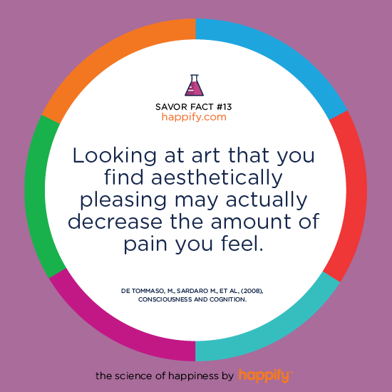 Looking at art that you find aesthetically pleasing may actually decrease the amount of pain you feel. DE TOMMASO, M., SADARO, M., ET AL. (2008) CONSCIOUSNESS AND COGNITION