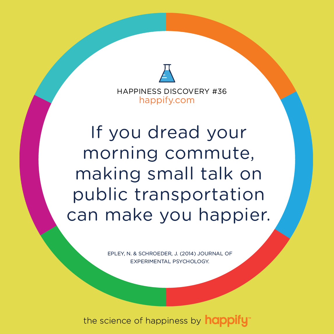 If you dread your morning commute, making small talk on public transportation can make you happier. EPLEY, N. & SCHROEDER J. (2014) JOURNAL OF EXPERIMENTAL PSYCHOLOGY