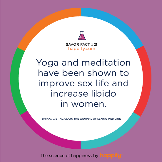 Yoga and meditation have been shown to improve sex life and increase libido in women. DHIKAV, V. ET AL. (2009) THE JOURNAL OF SEXUAL MEDICINE