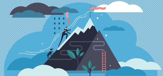 illustration of a person scaling a mountain